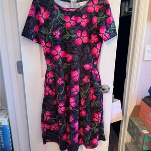 LuLaRoe Black Dress with Hot Pink Floral Print